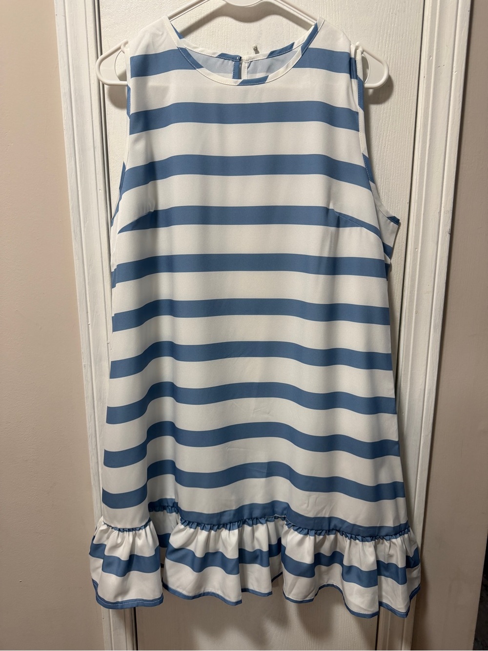 Girls Blue & White Striped Ruffle Hem Dress